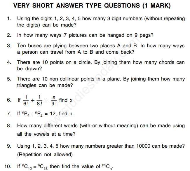 CBSE Class 11 Mathematics Permutations and Combinations Assignment Set B