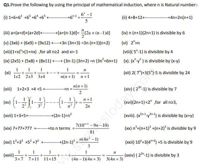 CBSE Class 11 Mathematics Principle of Mathematical Induction Assignment Set A