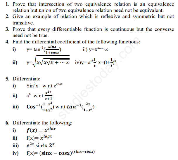 CBSE Class 11 Mathematics Relations and Functions Assignment Set C