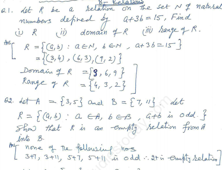 CBSE Class 11 Mathematics Relations and Functions Assignment Set G