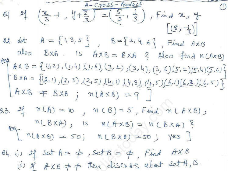 CBSE Class 11 Mathematics Relations and Functions Assignment Set H