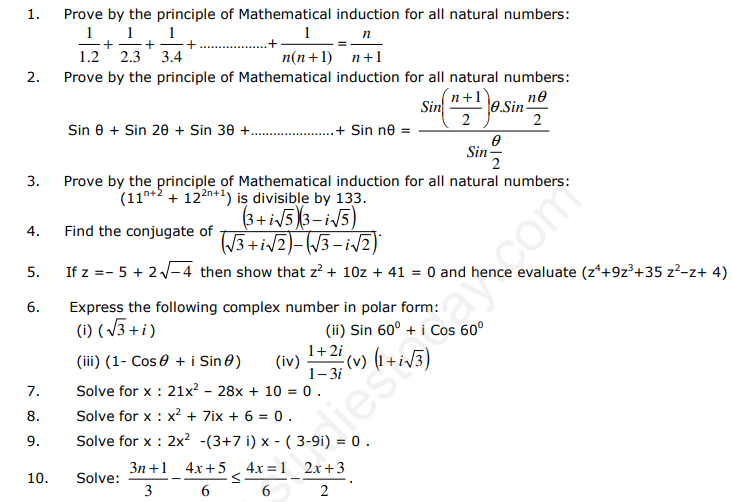 CBSE Class 11 Mathematics Revision Assignment Set C