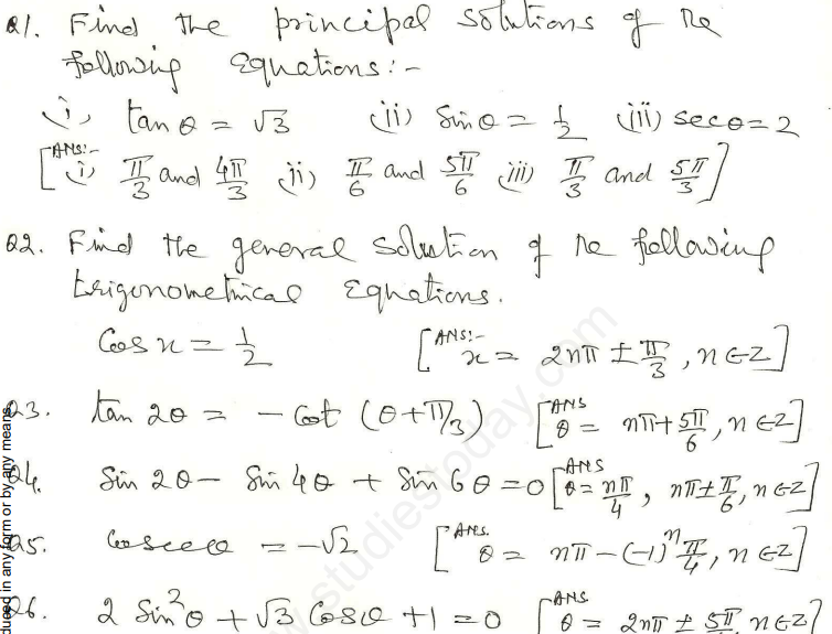 CBSE Class 11 Mathematics Trigonometry Assignment Set F