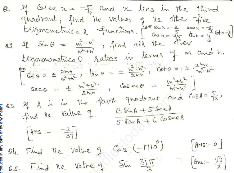 CBSE Class 11 Mathematics Trigonometry Assignment Set M