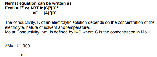 CBSE Class 12 Chemistry Electrochemistry Notes and Questions