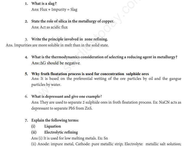 CBSE Class 12 Chemistry General Principles Process of Isolation of Elements Assignment