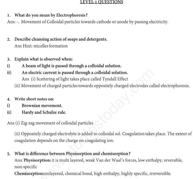 CBSE Class 12 Chemistry Surface Chemistry Assignment