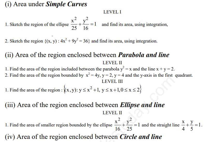 CBSE Class 12 Mathematics Applications of Integration Assignment Set D