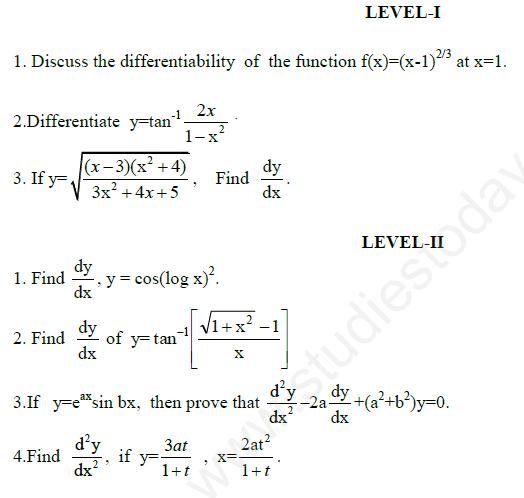 CBSE Class 12 Mathematics Continuity And Differentiability Assignment Set F