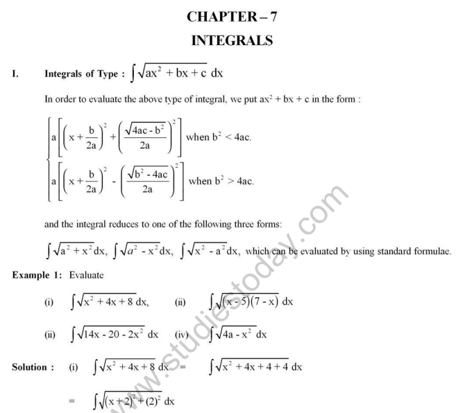 CBSE Class 12 Mathematics Integrals Assignment Set D