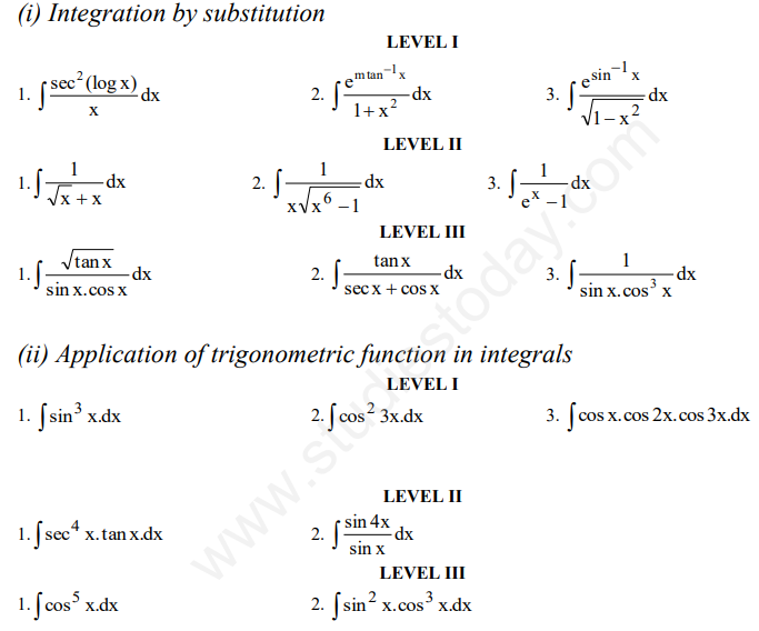 CBSE Class 12 Mathematics Integrals Assignment Set E