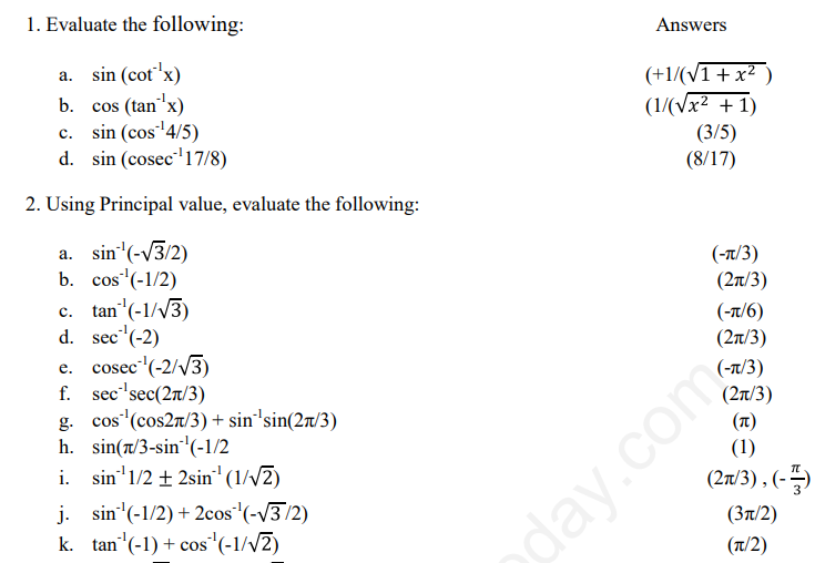 CBSE Class 12 Mathematics Inverse Trigonometric Functions Assignment Set B