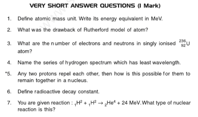 CBSE Class 12 Physics Atoms and Nuclei Assignment Set B