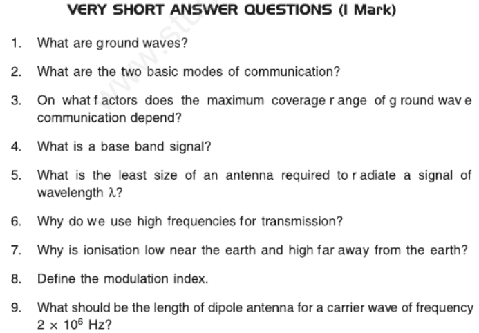 CBSE Class 12 Physics Communication Systems Assignment Set B