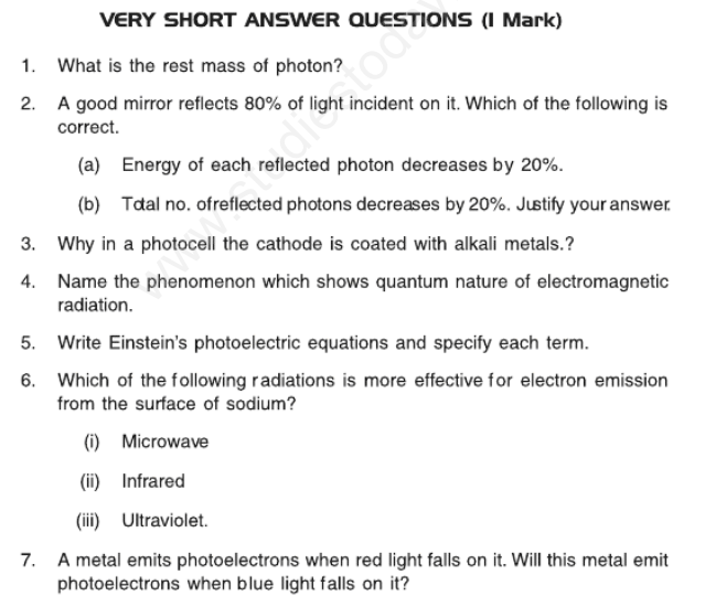 CBSE Class 12 Physics Dual Nature of Matter Assignment