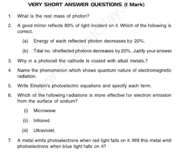 CBSE Class 12 Physics Dual Nature of Matter and Radiation Assignment