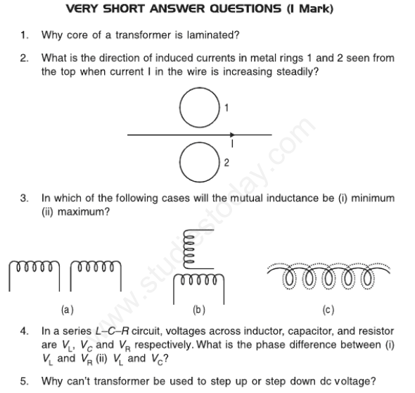 CBSE Class 12 Physics Electromagnetic Induction Assignment Set A