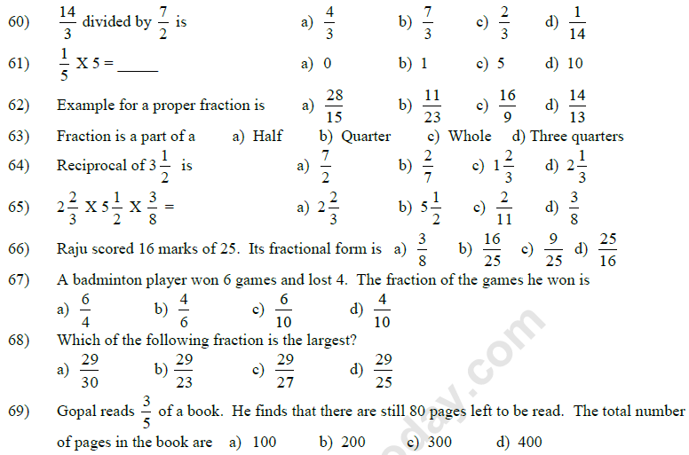 CBSE Class 5 Mathematics MCQs-