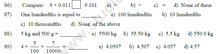 CBSE Class 5 Mathematics MCQs-3