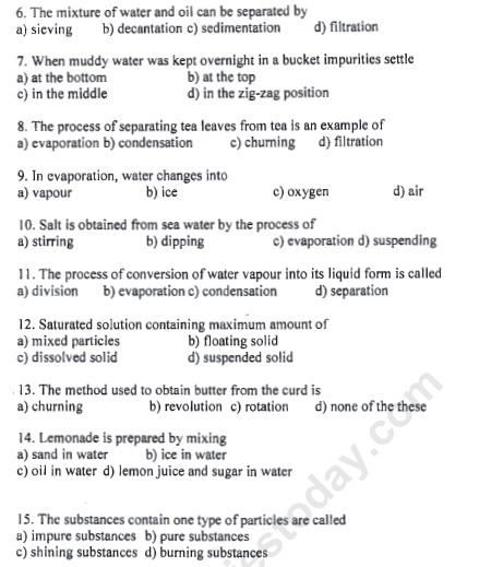 CBSE Class 6 Science Separation of Substances MCQs Set C-2