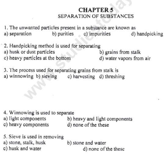 CBSE Class 6 Science Separation of Substances MCQs Set C