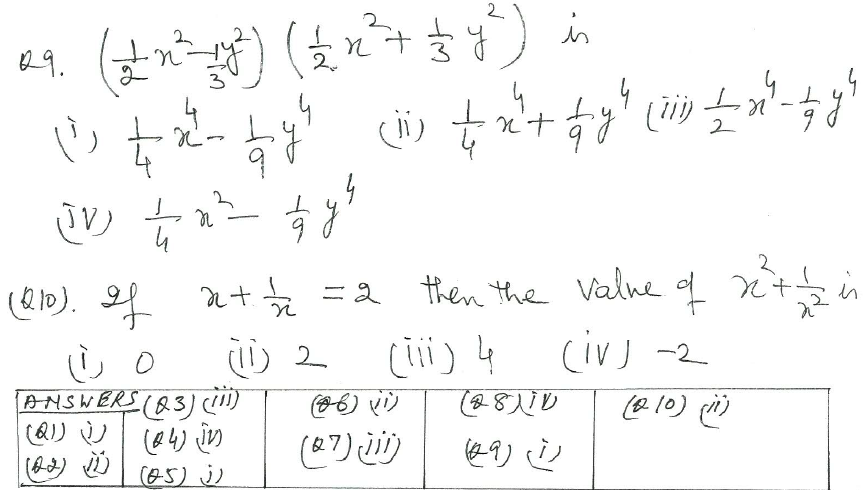 CBSE Class 8 Mathematics Algebraic Expressions and Identities MCQs Set A-Ans