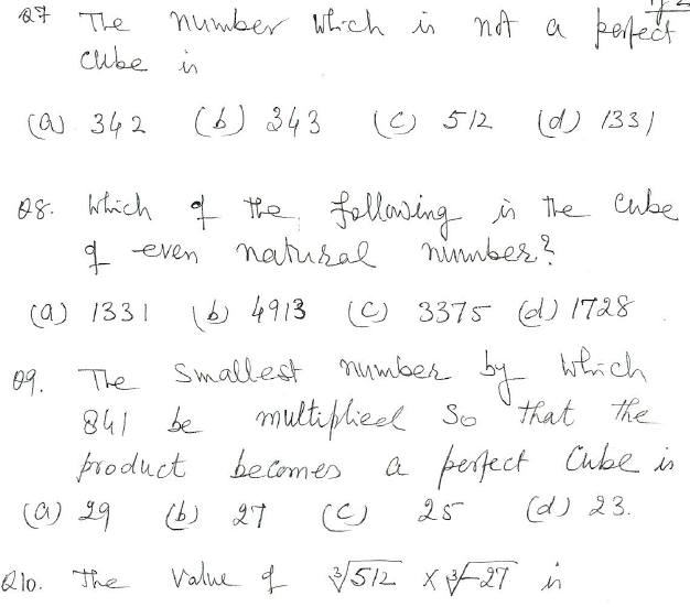 CBSE Class 8 Mathematics Cubes and Cube Roots MCQs Set B