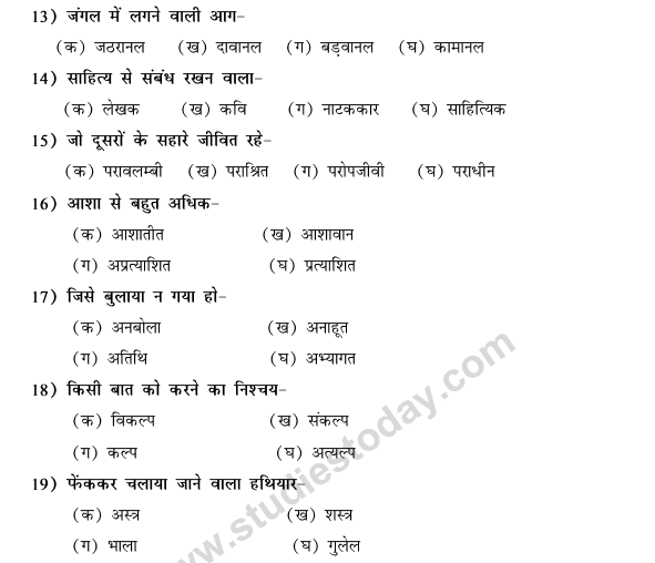 CBSE Class 9 Hindi Conventions MCQs-50