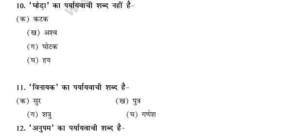 CBSE Class 9 Hindi Conventions MCQs-Paryayvachi Shabd-2