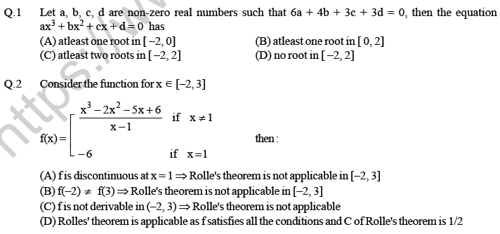 JEE Mathematics Application of Derivatives MCQs Set A-11