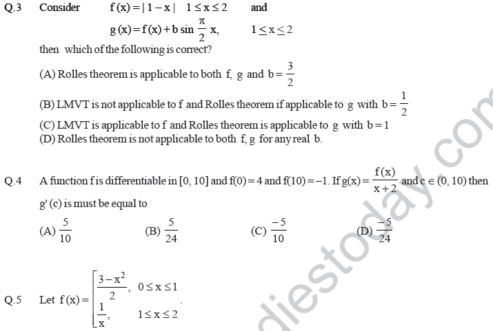 JEE Mathematics Application of Derivatives MCQs Set A-12