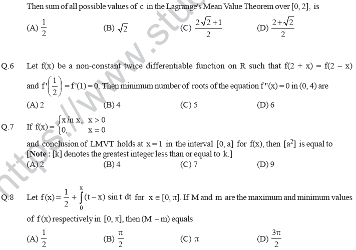 JEE Mathematics Application of Derivatives MCQs Set A-13
