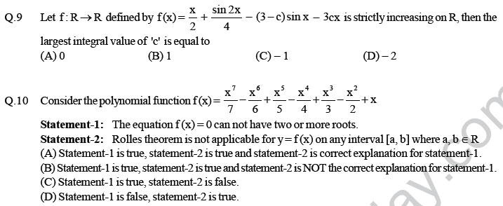 JEE Mathematics Application of Derivatives MCQs Set A-14