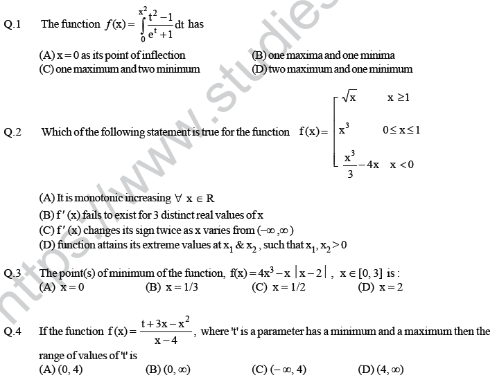 JEE Mathematics Application of Derivatives MCQs Set A-15