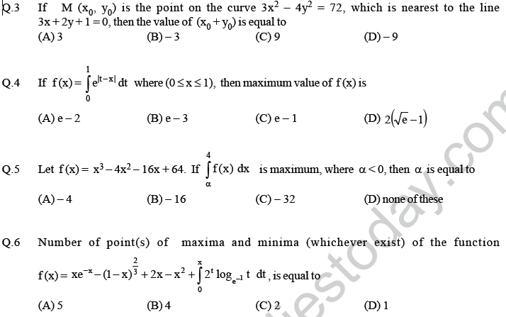 JEE Mathematics Application of Derivatives MCQs Set A-19