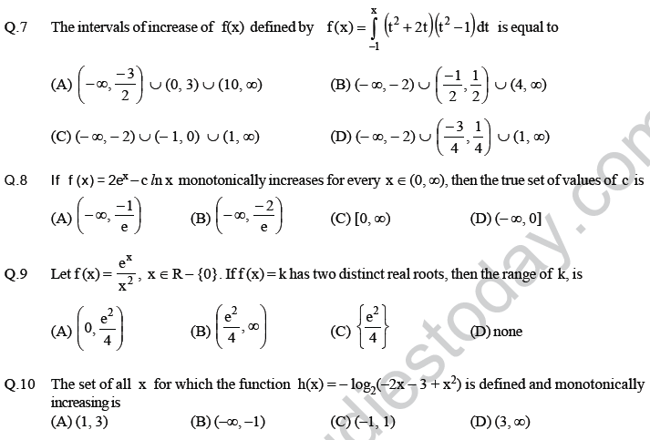 JEE Mathematics Application of Derivatives MCQs Set A-2