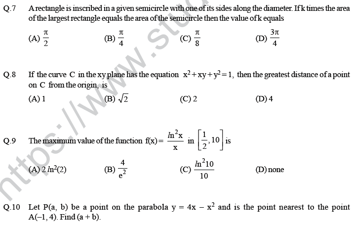 JEE Mathematics Application of Derivatives MCQs Set A-20