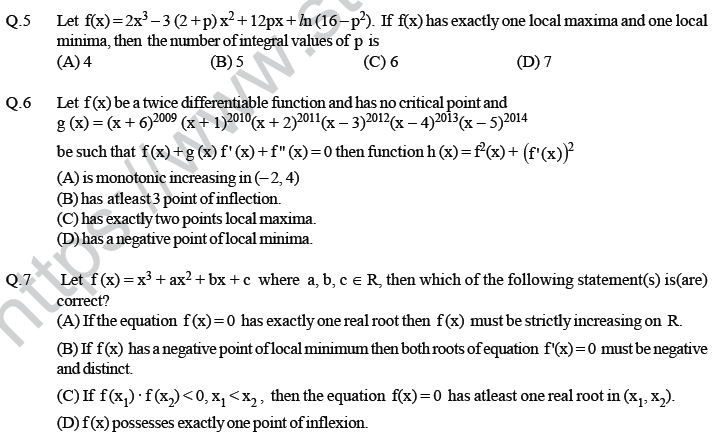 JEE Mathematics Application of Derivatives MCQs Set A-22