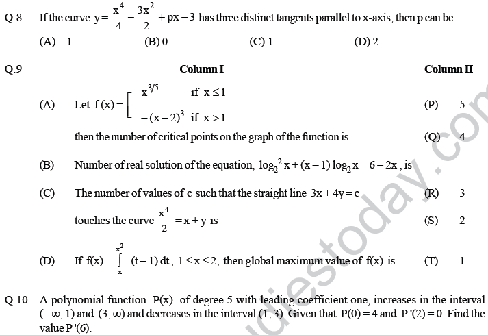 JEE Mathematics Application of Derivatives MCQs Set A-23