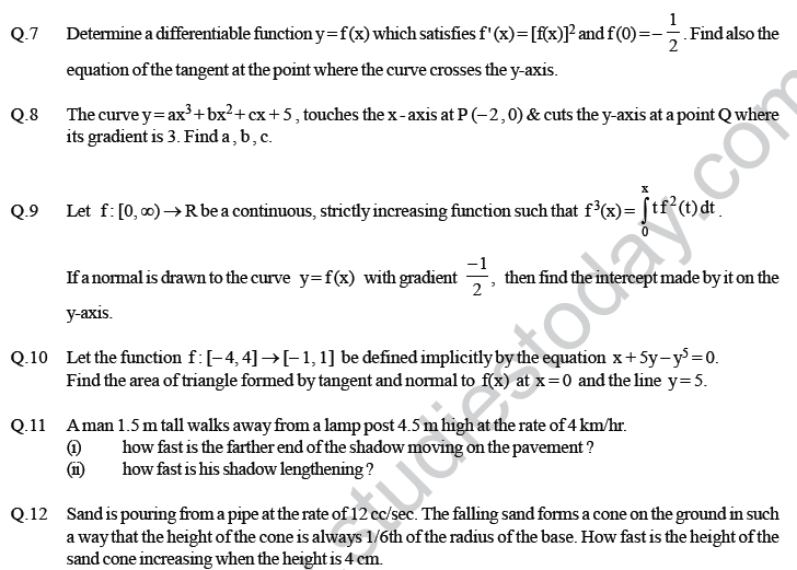 JEE Mathematics Application of Derivatives MCQs Set A-25