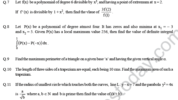 JEE Mathematics Application of Derivatives MCQs Set A-34