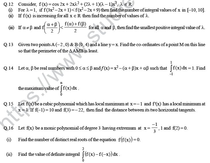 JEE Mathematics Application of Derivatives MCQs Set A-35
