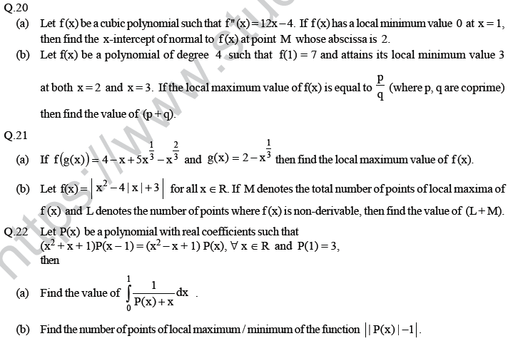 JEE Mathematics Application of Derivatives MCQs Set A-37