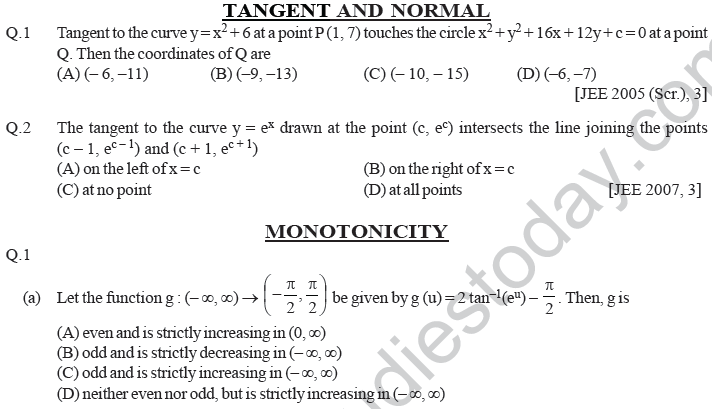 JEE Mathematics Application of Derivatives MCQs Set A-38