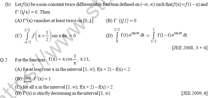 JEE Mathematics Application of Derivatives MCQs Set A-39