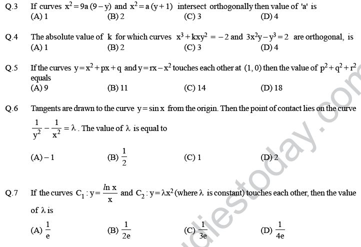 JEE Mathematics Application of Derivatives MCQs Set A-4