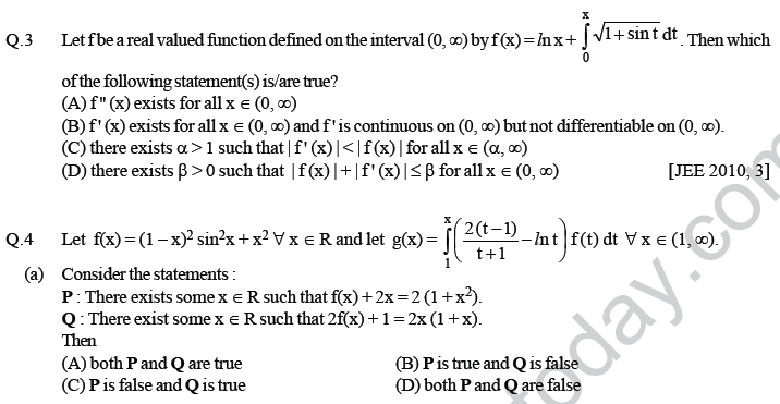 JEE Mathematics Application of Derivatives MCQs Set A-40