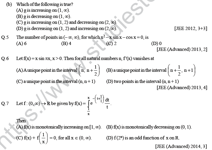 JEE Mathematics Application of Derivatives MCQs Set A-41