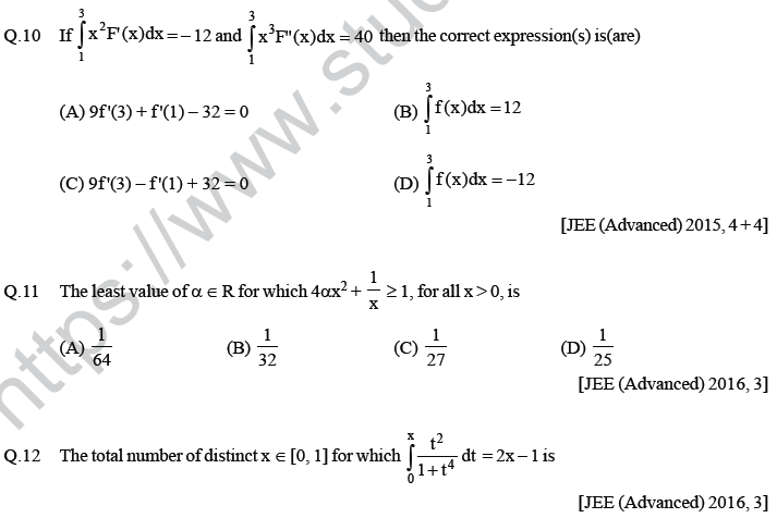 JEE Mathematics Application of Derivatives MCQs Set A-43