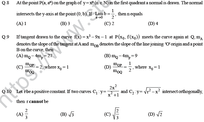JEE Mathematics Application of Derivatives MCQs Set A-5